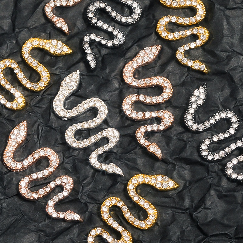 Phụ Kiện Trang Trí Móng Tay Hình Rắn 3D Bằng Hợp Kim Đính Đá Lấp Lánh