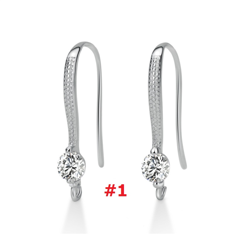 [B6TX] Phụ kiện trang sức (DIY) - Cặp (2) bông tai bạc trống hạt kiểu móc nạm đá Zirconia mẫu tự làm