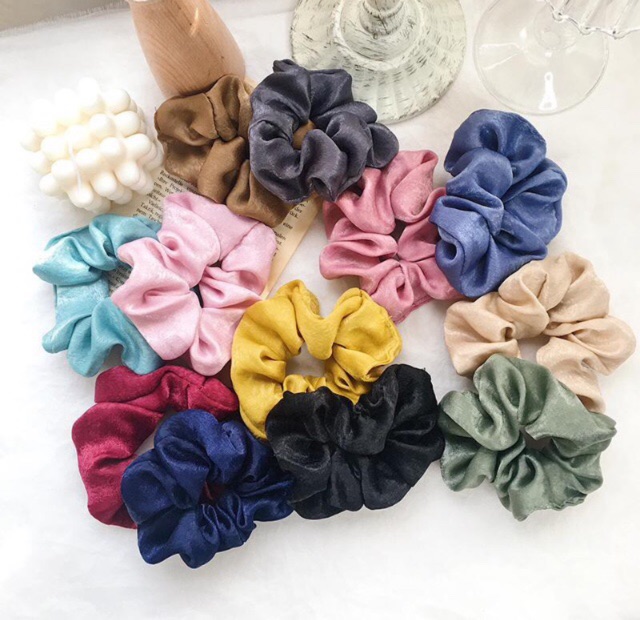 Cột tóc vải Scrunchies chất vải lụa nhung sắc màu phong cách