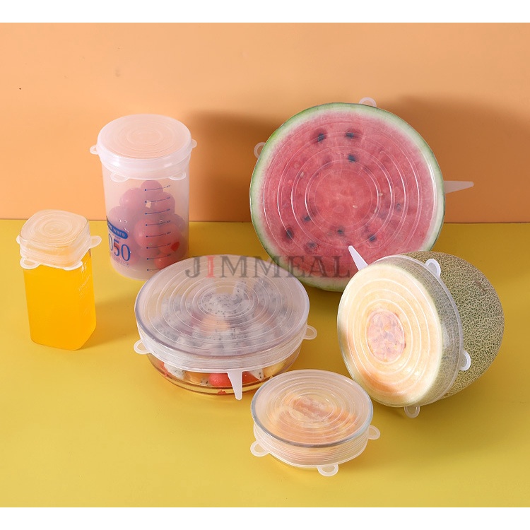 Bộ 6 Miếng Silicone Bọc Thực Phẩm, Nắp Đậy, Màng Silicon Bảo Quản Thức Ăn Dày Dặn, Chịu Nhiệt Độ Co Giãn Tốt