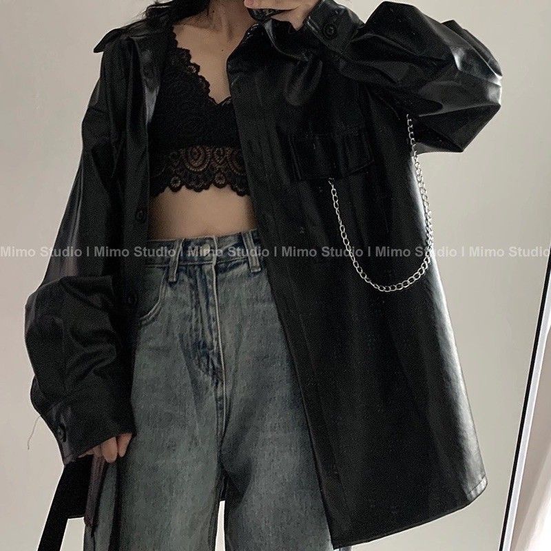 Áo khóa Jacket da PU kèm chain phong cách cá tính