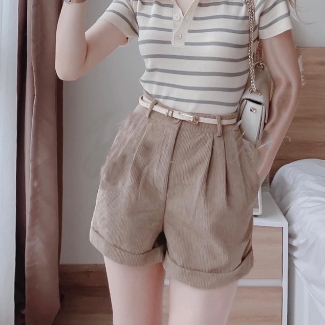 Quần short Nhung Gân Nữ Dập Ly Hàng Thiết Kế Cao Cấp ADO JEANS (NT1102)
