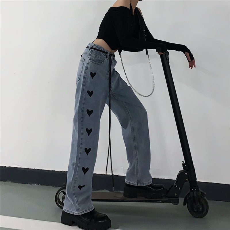 Quần jeans Dài Lưng Cao Ống Rộng Thời Trang Xuân Thu Cho Nữ