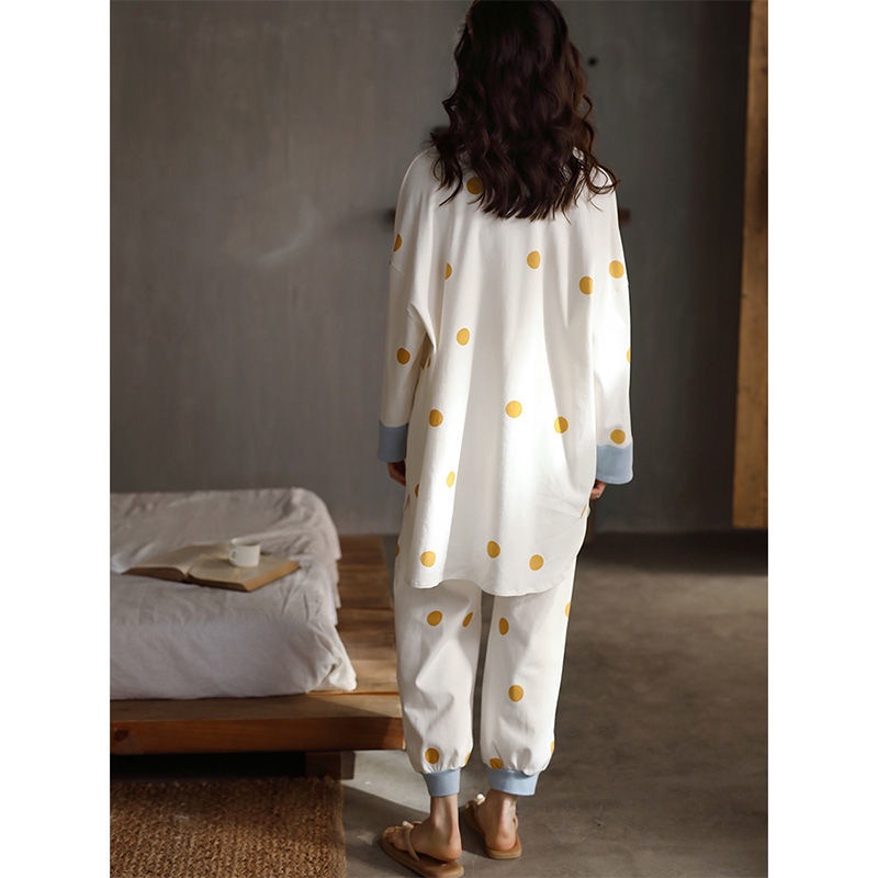 Bộ đồ ngủ cotton tay dài phong cách Hàn Quốc dành cho nữ