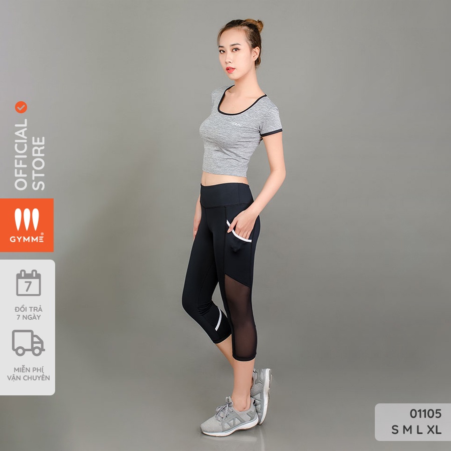 Quần tập gym yoga nữ dáng lửng phối lưới túi READI - 01105
