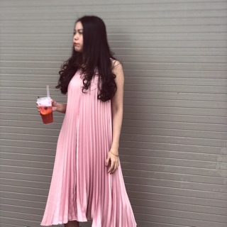Đầm xếp li thiết kế Thái Lan màu hồng nude