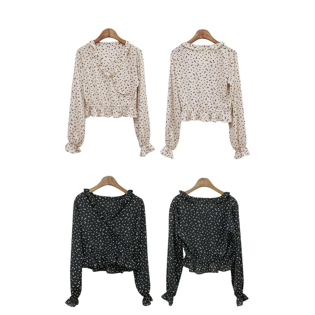 Áo Kiểu Tay Dài Hoạ Tiết Hoa Thiết Kế Cổ Chữ V Nữ Tính 30874