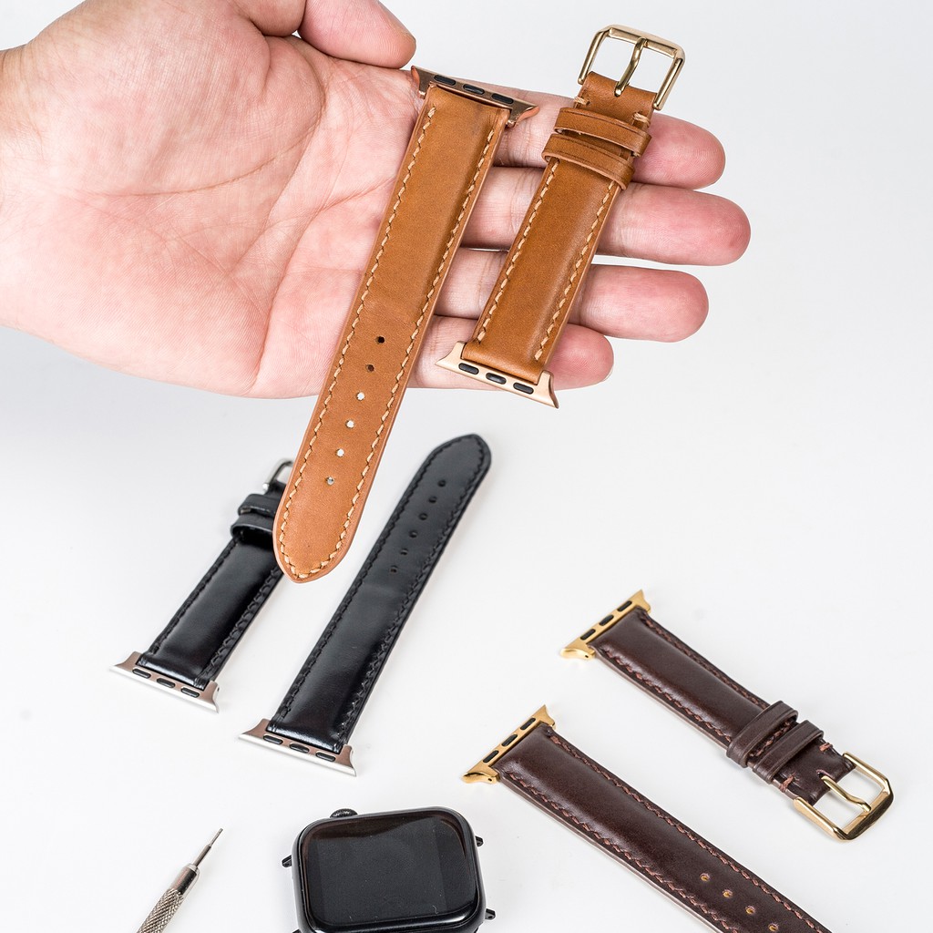 Dây apple watch da bò-khâu tay thủ công D106- dây apple watch series 3 series 4 series 5-Bụi leather
