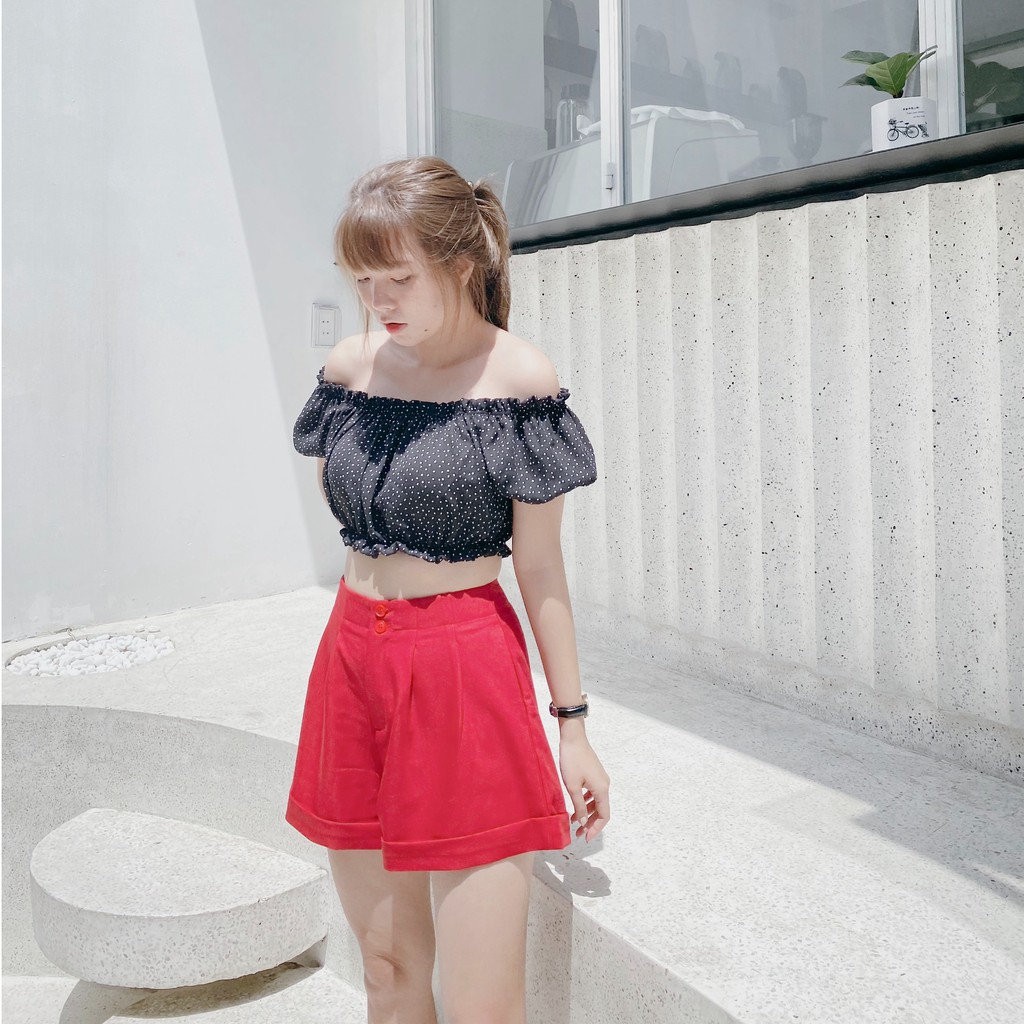 Quần Short Ngắn 2 Nút - Màu Đỏ 🎀 Basic Short 🎀 - bynhien.boutique