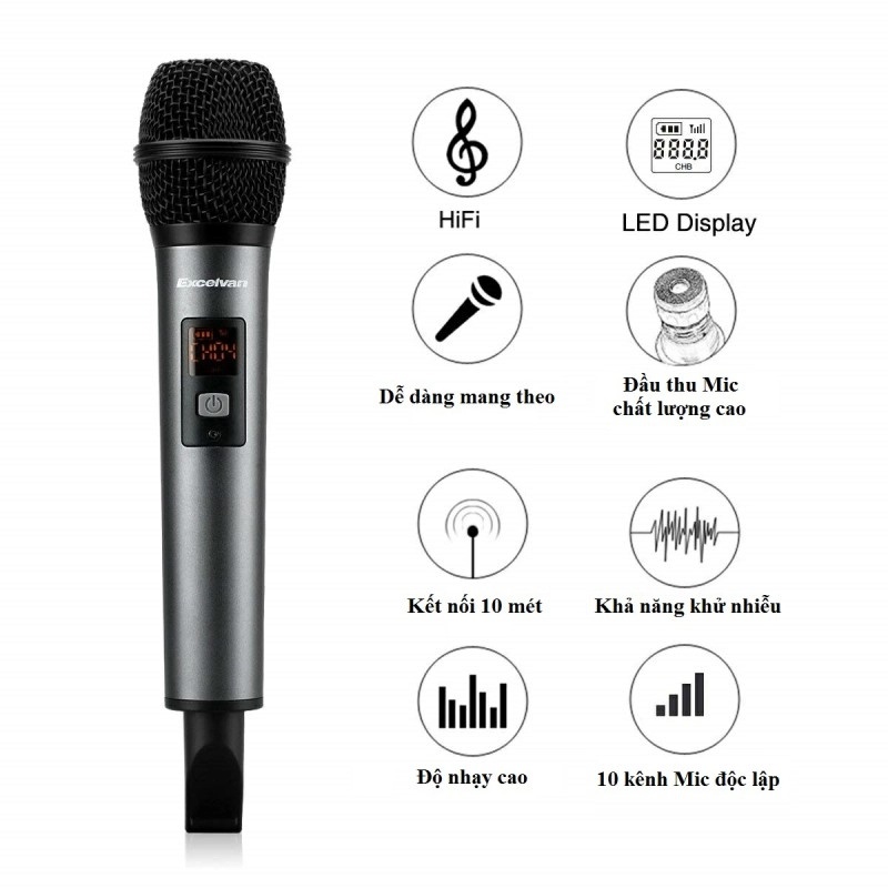 Mic Karaoke Không Dây Excelvan K18v hàng chính hãng bảo hành 6 tháng lỗi 1 đổi 1