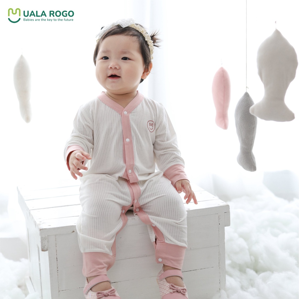 Bodysuit sơ sinh Ualarogo 0-12 tháng vải Modal cúc giữa dài tay màu pastel mềm mát co giãn