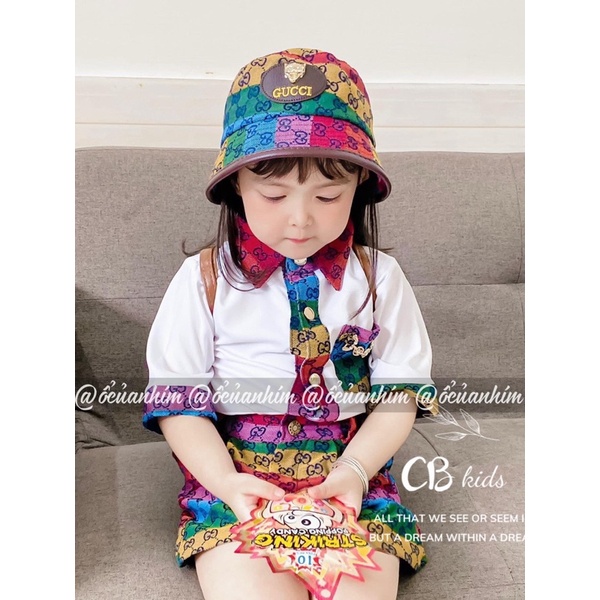 Set bộ GC sắc màu túi ngực kèm mũ nón cho bé gái