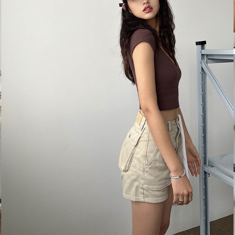 Quần Short Denim Lưng Cao Dáng Chữ a Có Túi Thời Trang Mùa Hè Hàng Mới 2022 Dành Cho Bạn Nữ