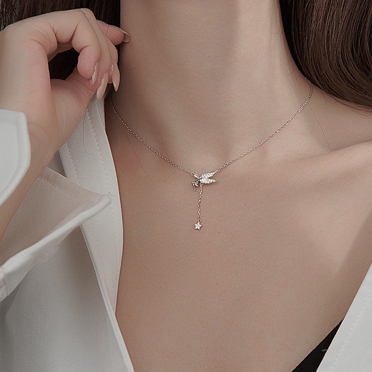 Dây chuyền bạc nữ Evasilver mặt thiên thần, vòng cổ chất liệu bạc ta sang trọng trẻ trung