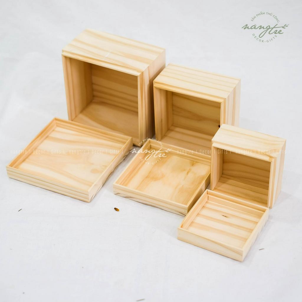Hộp gỗ vuông nắp đậy, square wooden box