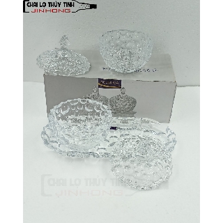 Bộ Thố Mứt Đôi Khay Thủy Tinh Pha Lê TTDSTG 2032-L3