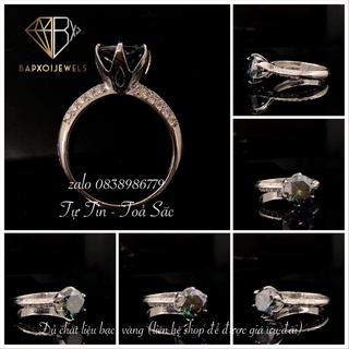 Nhẫn bạc FUlL Moissanite:chủ Moissanite 8,5ly (Chưa kiểmđịnh); Chất liệu bạc mạ bạchkim (v.à.n.g10.k-14.k-18k l.hệ shop)
