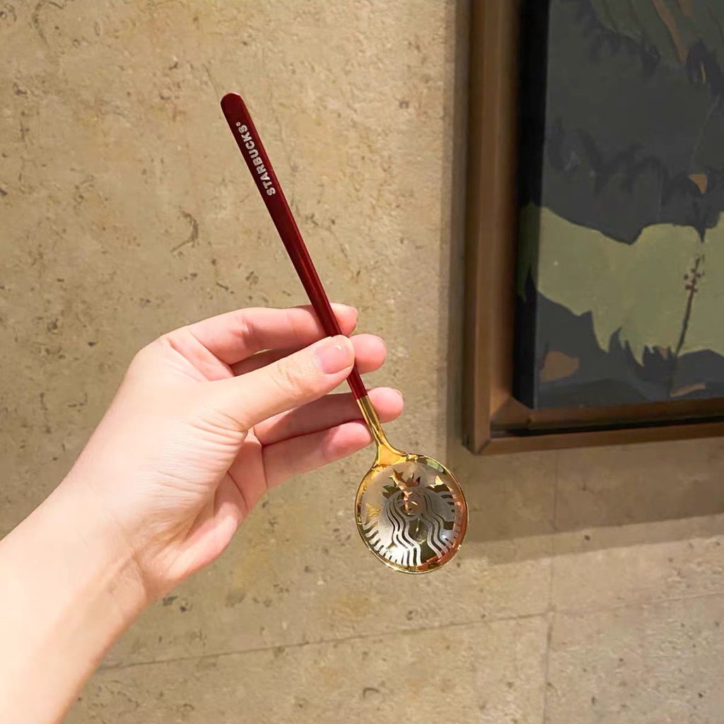 Muỗng cà phê mẫu Starbucks bằng thép không gỉ nhiều màu sắc tiện dụng 15cm