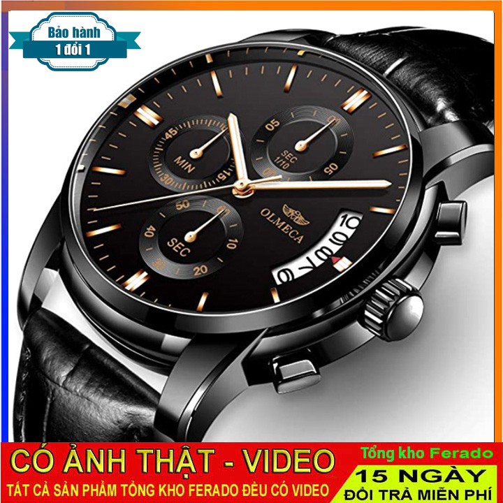 Đồng hồ nam chạy 6 kim OLMECA M818Kính Tráng Sapphire dây da