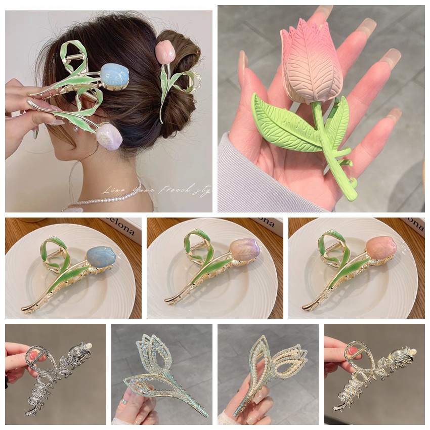 Kẹp Tóc Hình Hoa Tulip/ Cá Mập Bằng Hợp Kim Thời Trang Hàn Quốc Cho Nữ