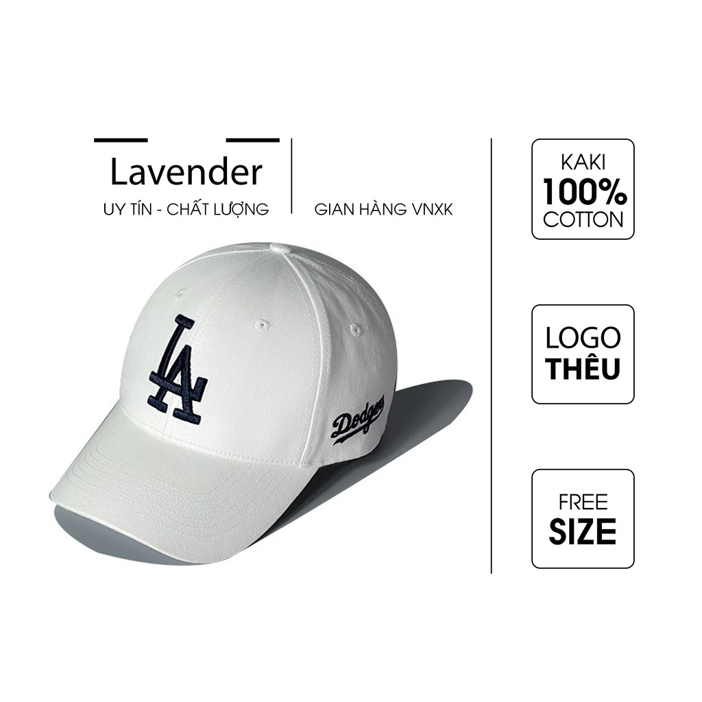 Nón kết Mũ lưỡi trai LA trắng logo thêu xanh tinh tế dành cho mọi lứa tuổi Free size
