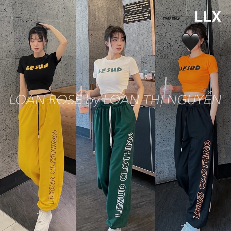 Set áo crotop đan eo + quần bom thể thao