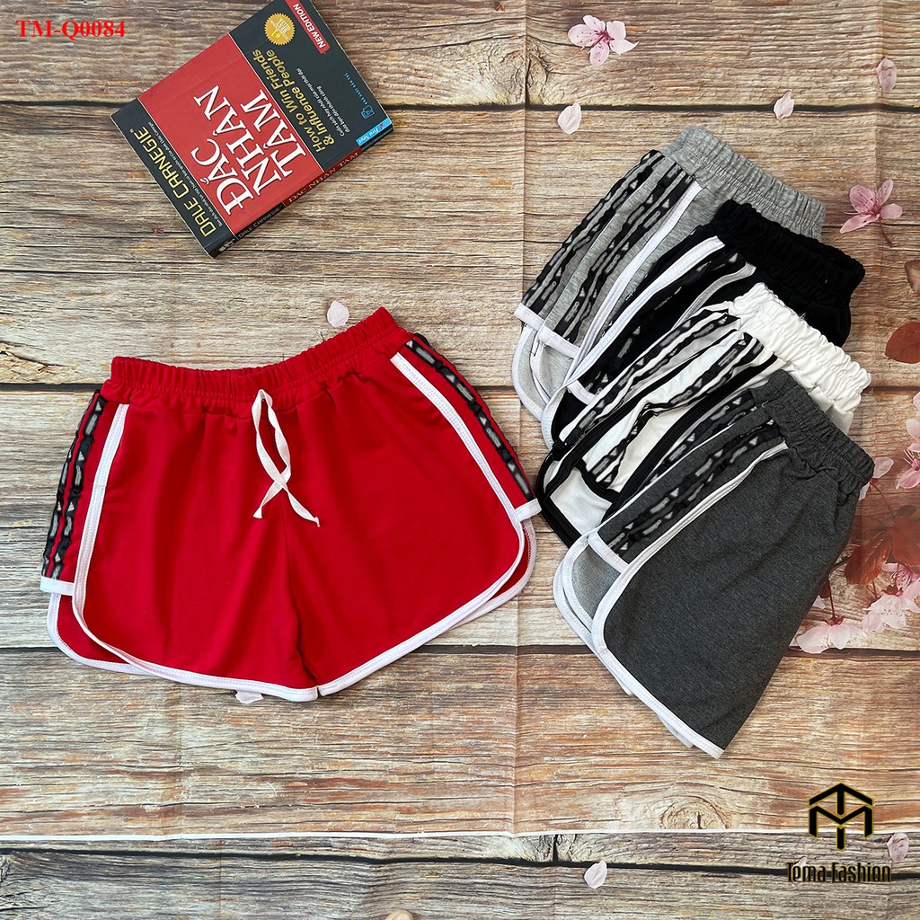Quần đùi nữ MIA 1992 cao cấp - Quần short nữ thun cotton thể thao basic dài nâng mông kẻ viền bắt mắt