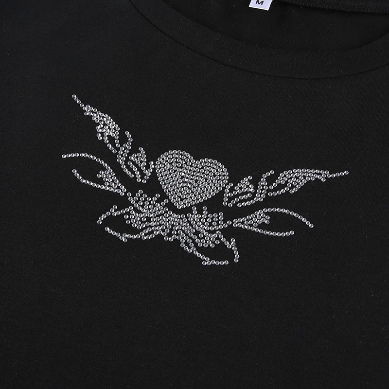Áo Thun Đen Đính Đá Lấp Lánh Thiết Kế Đơn Giản Cho Nữ
