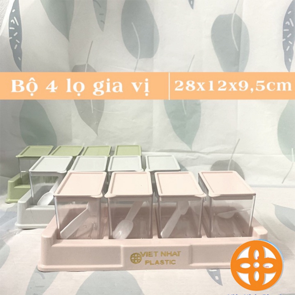 Set 4 hũ đựng gia vị cao cấp nhựa trắng trong, hũ đựng gia vị nhựa Việt Nhật 2939