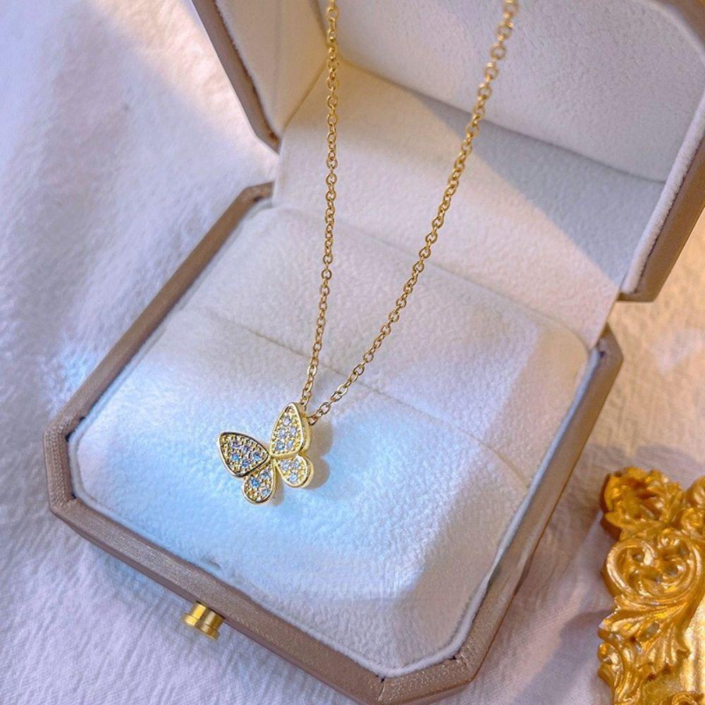 AROMA Bộ Trang Sức Vòng cổ / Nhẫn / Bông Tai Hình Bướm Đính Đá Có Thể Điều Chỉnh