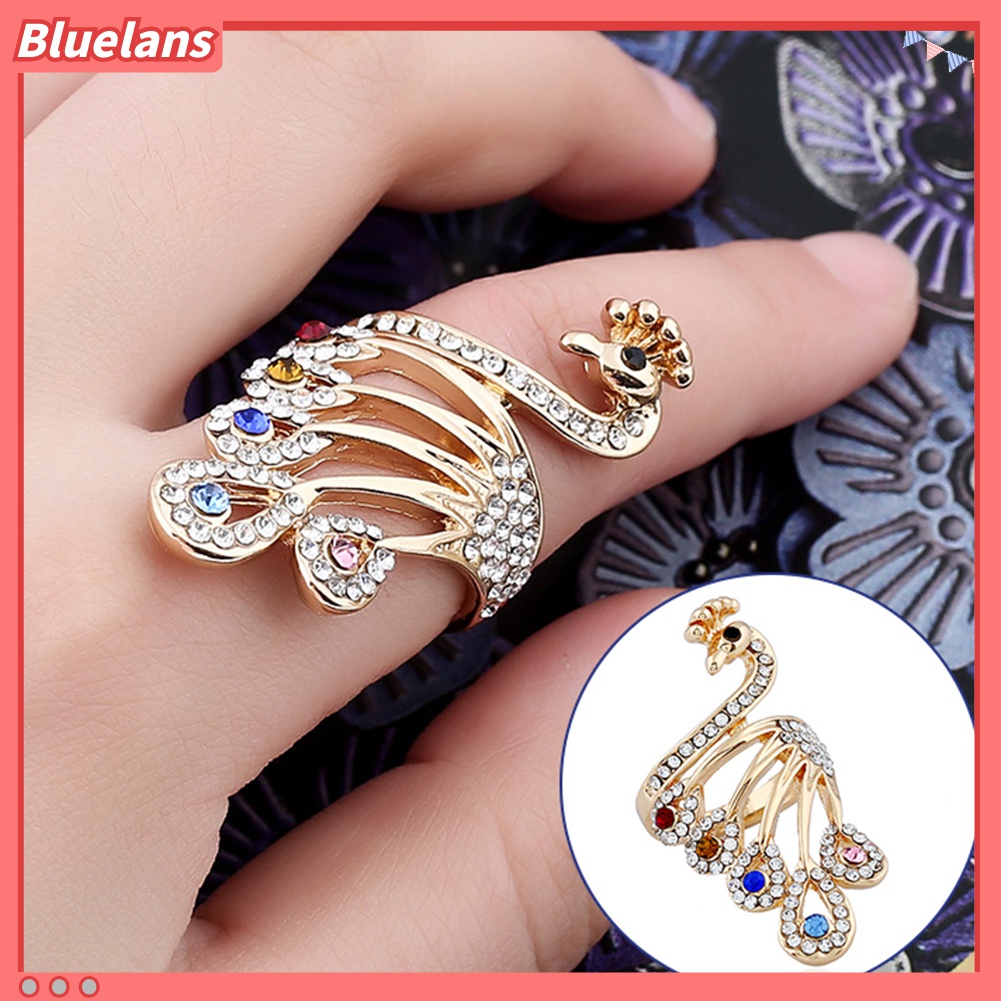 Nhẫn hợp kim hình chim công đính đá quý dễ thương xinh xắn thời trang dành cho nữ