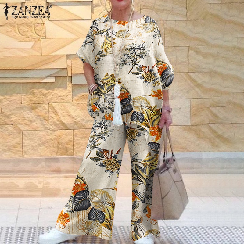 Zanzea Set Áo Tay Dài Và Quần Ống Rộng Thời Trang Dành Cho Nữ