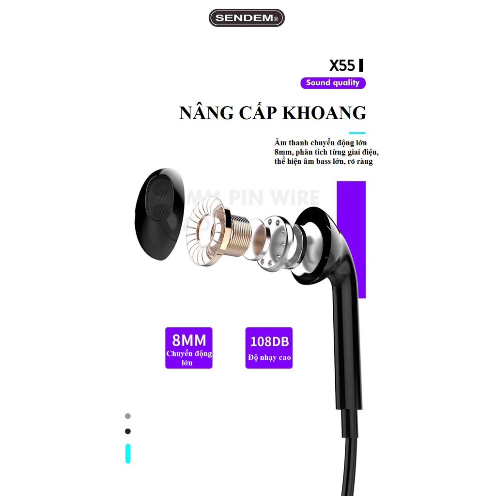 Tai nghe nhét tai SENDEM X55 Âm thanh siêu âm - Bass cực hay - Hàng chính hãng