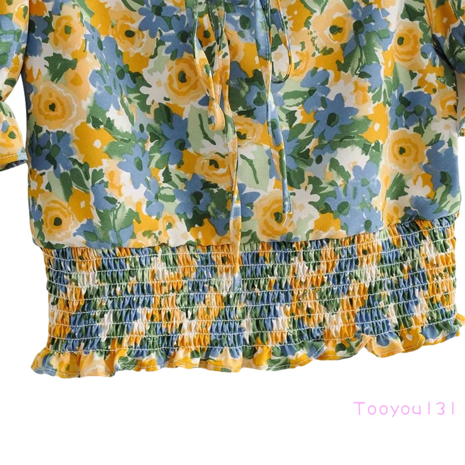 Ern-Female Crop Tops, Sunflower Print Square Neck Short Sleeve Pullover Short Shirt for Summer, S/M/L | BigBuy360 - bigbuy360.vn