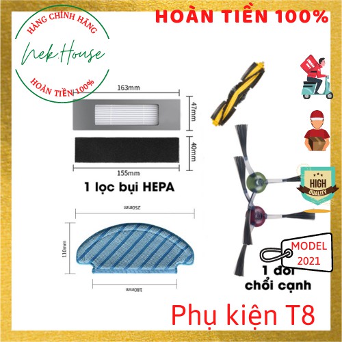 Phụ kiện T8 Aivi / T8 / T8 Aivi Plus chính hãng - Khăn lau , chổi chính , chổi phụ ( cặp chổi lùa ) , tấm lọc bụi