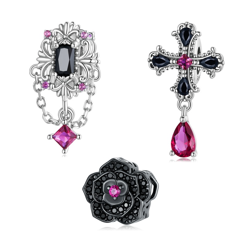 BAMOER Hạt Xâu Chuỗi bạc 925 Hình Hoa Hồng Đen