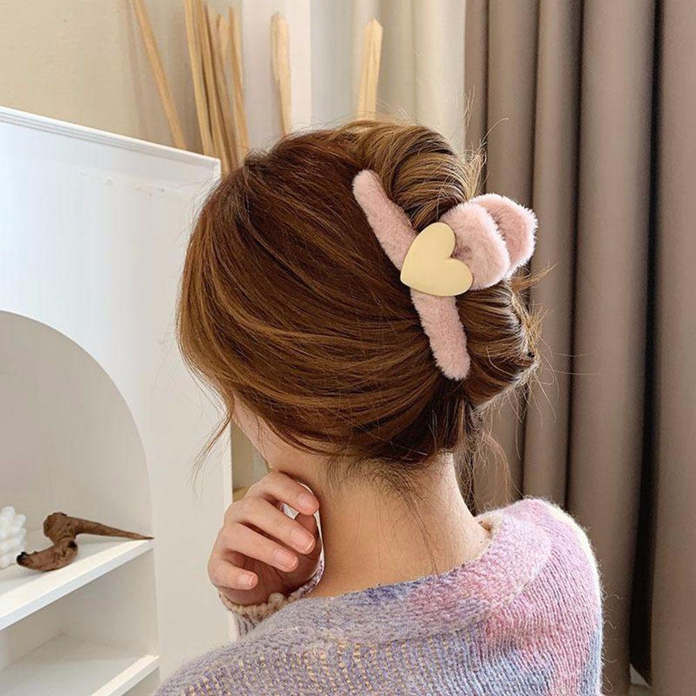 FORBETTER Kẹp Tóc Móng Vuốt Đính Trái Tim Lông Xù Đơn Giản Dễ Phối Đồ Thời Trang Thu Đông