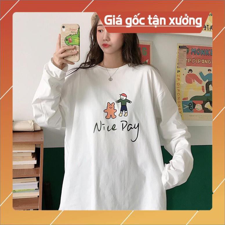 Áo thun tay dài form rộng unisex Nice Day nam nữ ulzzang áo nam nữ unisex freesize ulzzang giá rẻ !