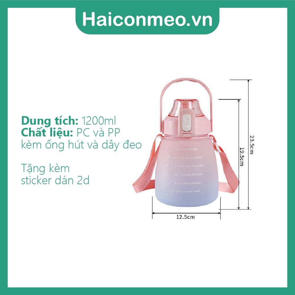 Bình đựng nước cho bé an toàn kèm ống hút và dây đeo tiện lợi 1200ml