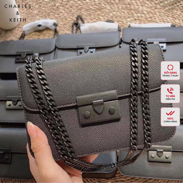 Túi Khóa Bấm Đen Da Trần C&K