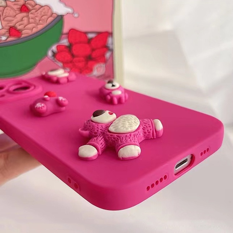 Ốp Điện Thoại Tpu In Hình Gấu Hồng Dâu Tây Cho iPhone 14 Pro Max 13 Pro Max 12 Pro Max 11 Pro Max 7 8 Plus