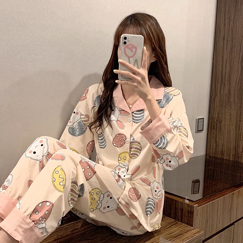 Đồ Bộ Nữ Pijama Mặc Nhà, Bộ Ngủ Dài Tay Thu Đông Chất Cotton Sợi Tơ Sữa Có Bigsize Béo Gầy Bầu Bí Mặc Thoải Mái