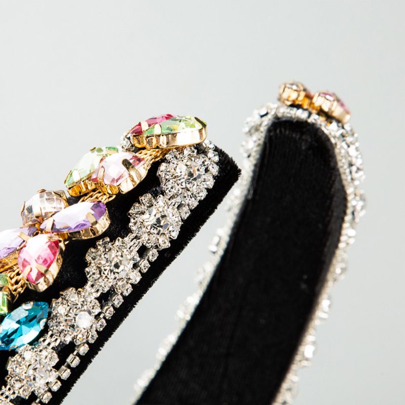 Flgo Băng Đô Nhung Bản Rộng Đính Đá Hình Giọt Nước Phong Cách Baroque