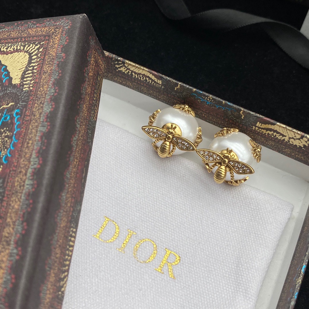 Dior Bông Tai Hình Ong Và Ngọc Trai Thời Trang