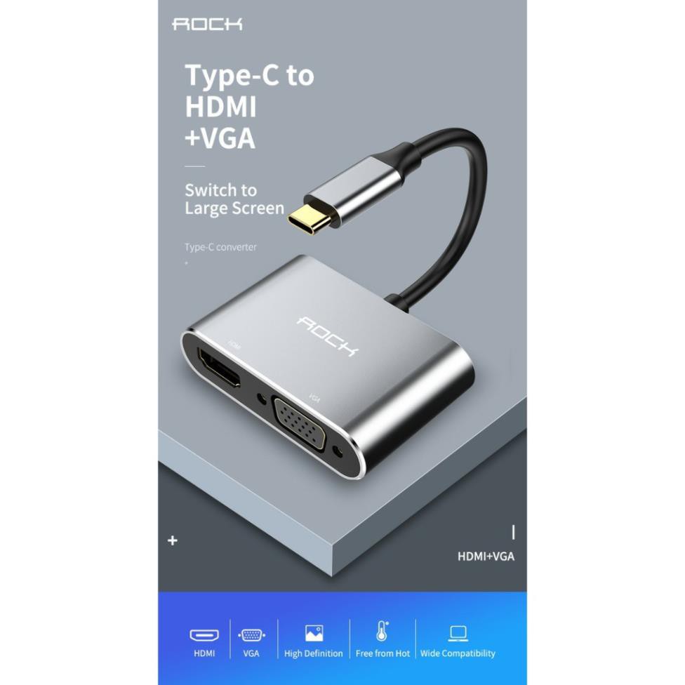 Cáp USB-C to HDMI+VGA Converter Rock - Hàng chính hãng
