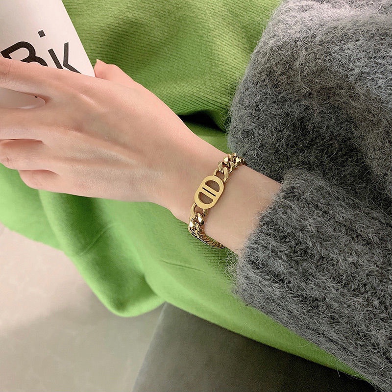 Vòng tay thép titan thiết kế đơn giản phong cách hip hop thời trang cho cặp đôi