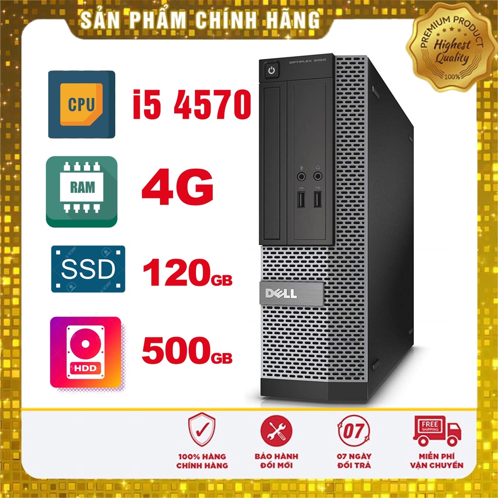 Cây Máy Tính Cũ Giá Rẻ ⚡ Freeship ⚡ Máy Bộ Văn Phòng - Dell Optiplex 3020 i5 4570 (Ram 4G SSD/120GB/HDD 500GB) - BH 12T