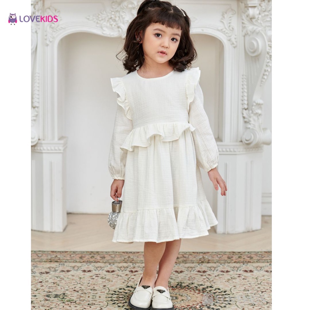 Váy muslin dài tay phối tầng - Lovekids