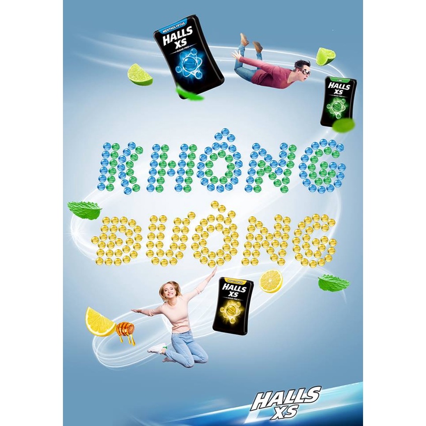 KẸO NGẬM KHÔNG ĐƯỜNG HƯƠNG BẠC HÀ MENTHOLYPTUS SUGAR FREE HALLS XS THÁI LAN 15 GRAM
