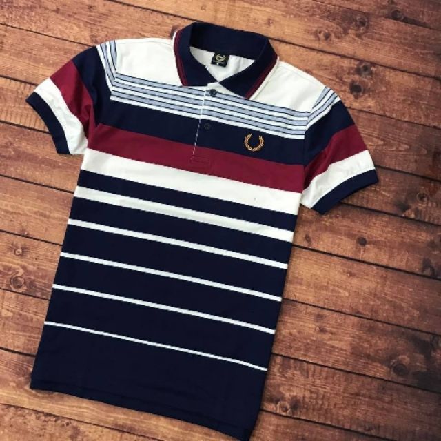 Áo thun nam ngắn tay cổ bẻ sọc bông lúa